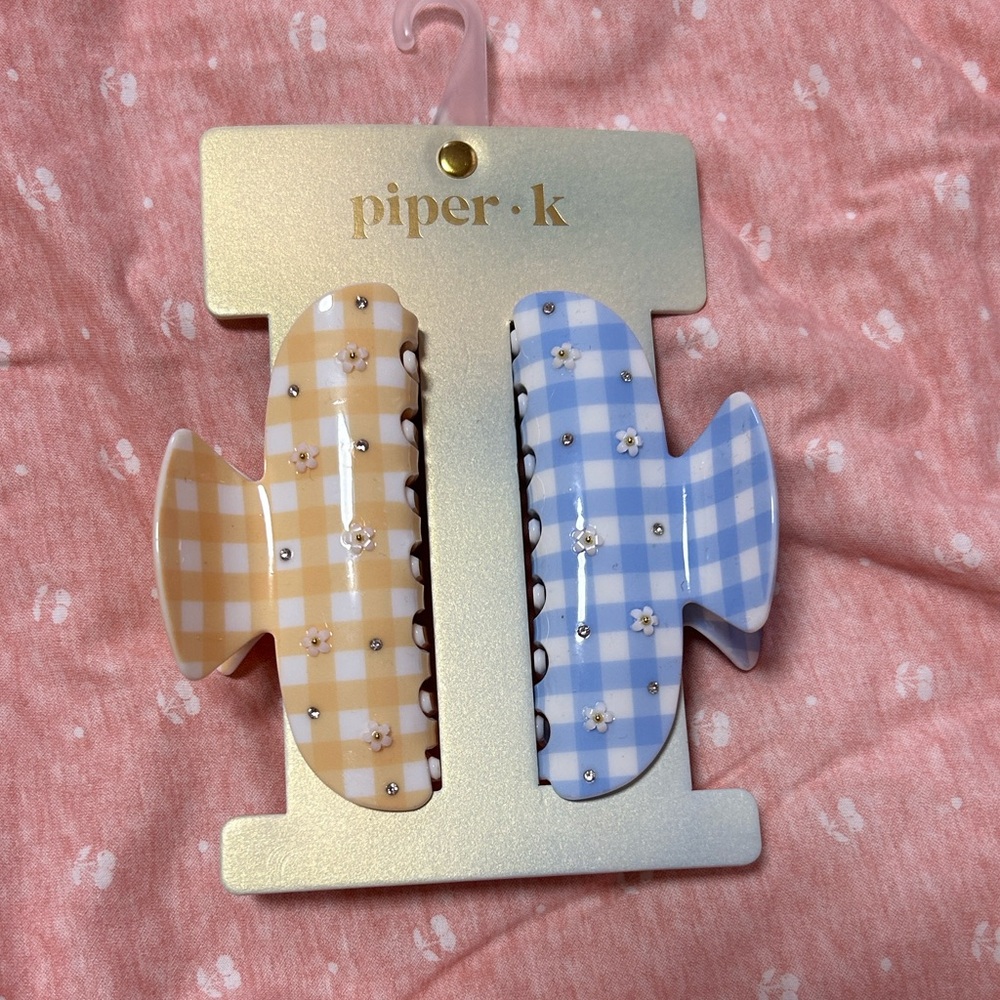 Piper K Checkered Hair Clips - Butter Yellow and Sky Blue